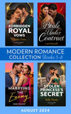 Modern Romance August 2024 Books 5-8: Bride Under Contract (Wed into a Billionaire's World) / Forbidden Royal Vows / Marrying the Enemy / Stolen Princess's Secret by Carol Marinelli, Caitlin Crews, Dani Collins and Kelly Hunter (9780008940027)