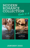 Modern Romance January 2022 Books 5-8: Forbidden Nights in Barcelona (The Cinderella Sisters) / Claiming His Virgin Princess / Snowbound in His Billion-Dollar Bed / Desert Prince's Defiant Bride (Mills & Boon Collections) by Clare Connelly, Annie West, Kali Anthony and Julieanne Howells